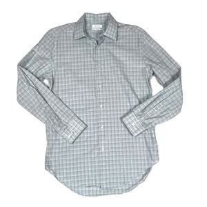 Calvin Klein Button Up Shirt Slim Fit Blue Check Long Sleeve Mens Medium 15-15.5